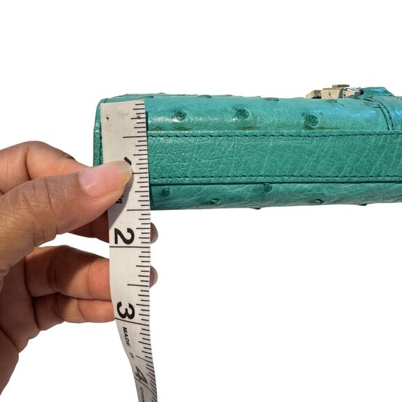 Lorenzi Genuine Ostrich Leather Womens Green Silver Hardware logo Purse - Picture 9 of 9
